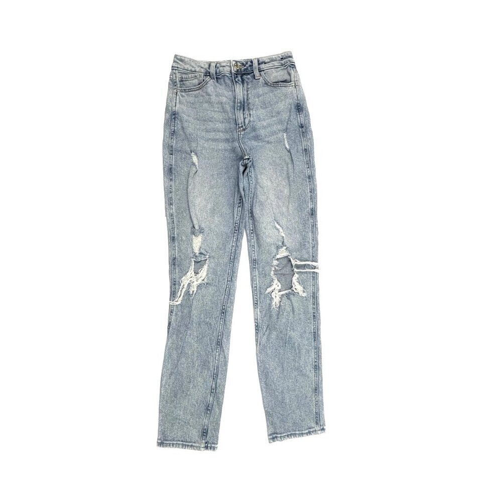Hollister Ultra High Rise Mom Jean Distressed Women's size 0 Blue denim jeans